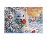 Snow Rose White Wolf 300 Piece Count Premium Jigsaw Puzzle Frost Rose Sill For Adults Teens 14+ Concentration Training Indoor Game Family Game Night Sturdy Paperboard 300 PCS