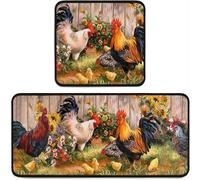Snow Rug with, 2-Piece Set, Sunflower Decor, Kitchen Floor Mat, Microfibre, Washable, Runner Rugs, Farmhouse Chicken Decorations, Kitchen Mats Black Carpet (Orange, One Size)