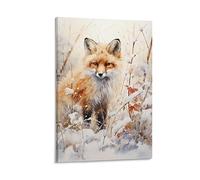 Snow Rustic Fox Canvas Wall Art Vintage Wildlife Animal Posters Wall Decor Painting Art for Home Room Artwork