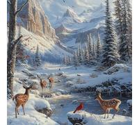 Snow Scene 5D Diamond Art Kits, Animal Diamond Art for Beginners Adults, DIY Cross Stitch Embroidery Crafts Pictures, DIY Round Full Drill Crystal Kits, for Home Wall Decor, Gifts, 20x20in H-6429