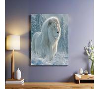 Snow Scene Canvas Wall Art 70 x 50 cm Framed Poster Print Modern White Lion Picture Ready to Hang for Living Room Bedroom Home Decor