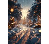 Snow Scene Diamond Art Kits Adults, Houses Diamond Painting, Crystal Art Kits for Adults, DIY Round Full Drill Embroidery Cross Stitch Canvas Painting Crafts Pictures, Home Wall Decor, 60x85cm 1-4920
