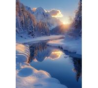Snow Scene Diamond Art Kits Adults, Sunset Diamond Painting, Crystal Art Kits for Adults, DIY Round Full Drill Embroidery Cross Stitch Canvas Painting Crafts Pictures, Home Wall Decor, 30x40cm D-7872