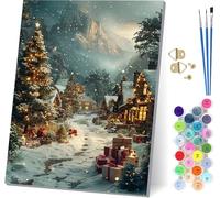 Snow Scene Paint by Numbers for Adults, Christmas Tree Paint by Numbers Kits On Canvas, Easy DIY Color Oil Painting Acrylic Paints with Brushes, Hobbies for Adults Women, Room Decor 28x38 inch A-2134