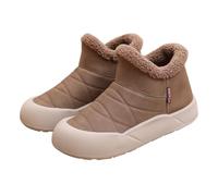Snow Shoes for Women Trekking Boots Women Comfortable Classic Water Resistant Shoes Thick Bottom Bread Winter Fleece Lined Thick Warm Booties Fashion Cotton Booties Lazy Cotton Biker(Coffee, 4.5)