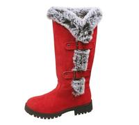 Snow Shoes for Women Wide Fit Boots Womens European American Winter Thick Velvet Padded Booties Thick Heel Round Head Sleeve High Booties Women's Winter Hiking Shoes (Red, 5.5)