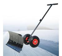 Snow Shovel with Wheels, Adjustable Head and Handle, Heavy Duty Snow Pusher for Driveway Snow Removal, Non-slip Handle