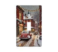 Snow Single Light Switch Cover Plate, Winter Traditional Car Street Christmas Red Plastic Standard Size Toggle Light Switch Cover for Home Living Room Bedroom Bathroom Decor (Single)