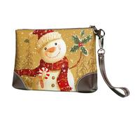 Snow Snowman Leather Clutch Bag for Women, Christmas Forest Wristlet Purse with Detachable Strap Evening Handbag, Ladies Long Wallet for Wedding Party Travel Business