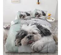 Snow Super King Duvet CoverDog Bedding Set 3 Pieces - 110gsm Soft Brushed Microfiber Quilt Cover, Bed Set with 2 Pillowcases 50x75 cm, Zipper Closure -Kg2640