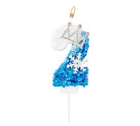 Snow Themed Birthday Candles, White and Blue Ice Birthday Candles Snowflake Number Candles Birthday Wedding Cake Decoration for Kids Adults (Number 2)