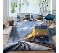 Snow Train Single Duvet Cover Set Retro Trains Bedding 3D Soft Comfort Microfiber Quilt Cover 150x200 cm with Zipper Closure and 2 Pillowcases for Kids Teenager Adults F.680