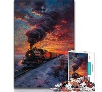 Snow Train Sunset 1000 Piece Jigsaw Puzzles for Adults Gifts,Help The Brain Exercise Addictive Toys to Cultivate Patience Suitable for Couples (75x50cm)