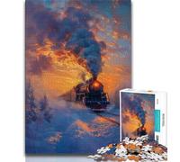 Snow Train Sunset 1000 Piece Jigsaw Puzzles for Teenagers,Educational Games Home Decoration Suitable for Desktop Decoration 50x75cm