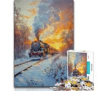 Snow Train Sunset Jigsaw Puzzles for Adults Teenagers Jigsaws Puzzle,Relax Games Is Ideal As A Gift for The Whole Family (75x50cm)