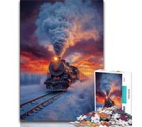 Snow Train Sunset Jigsaw Puzzles for Teenagers,Help The Brain Exercise Addictive Toys to Cultivate Patience Suitable for Couples (38x26cm)