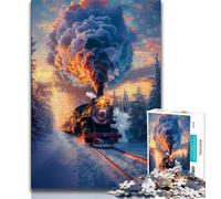 Snow Train Sunset Jigsaws 1000 Pieces for Teenagers,for Educational Game Challenge Toy for Is Ideal As A Gift for The Whole Family (38x26cm)