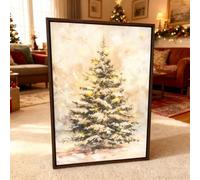 Snow Tree Light Up Canvas Wall Decor, Vintage Christmas Tree Framed Wall Art Picture Painting Artwork With Soft Lights, For Living Room Bedroom Entryway Home Staircase Hallway