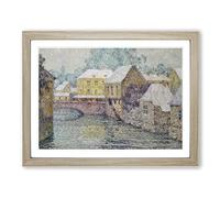 Snow Upon The Houses By Henri Le Sidaner Classic Painting Framed Wall Art Print, Ready to Hang Picture for Living Room Bedroom Home Office Décor, Oak A4 (34 x 25 cm)