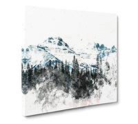 Snow Upon the Mountains in Canada Watercolour Canvas Print | Gallery Wrapped 30mm Frame Wall Art | 20x20 inches | Ready to Hang | Modern Landscape Picture | Living Room Bedroom Lounge Office