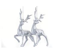 Snow White 2 Pack 16cm Silver Glitter Hanging Reindeer Christmas Tree Decoration