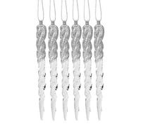 Snow White 6 Pack 12cm Acrylic and Glitter Icicles Christmas Tree Decoration - Silver