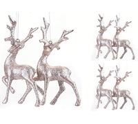 Snow White 6 Pack 16cm Rose Gold Glitter Hanging Reindeer Christmas Tree Decoration