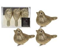 Snow White 9 x Clip On Gold Glitter Bird Vintage Christmas Tree Decoration