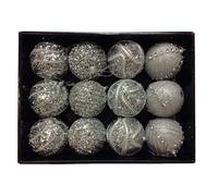 Snow White Branded Pack of 12 Deluxe Silver 8cm Christmas Tree Baubles