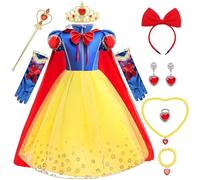 Snow White Costume Kids White Snow princess costumes for girls Baby Fairy Tale Dress Up With Red Cape Princess Accessory Birthday Christmas Carnival Halloween Cosplay Fairytale Outfit 3-4ans,110cm