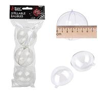 Snow White Fillable Clear Plastic Christmas Tree Baubles with Hanging Ribbon - 3 Pack 60mm