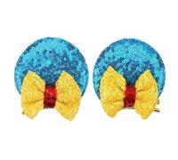 Snow White Light Blue Minnie Mouse Inspired Sequin Ear Hair Accessories Clips for Girls - 1 Pair (2 pcs)