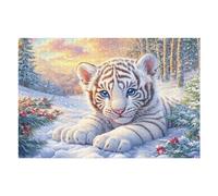 Snow White Tiger 1000 Piece Complete DIY Jigsaw Puzzle Cute Pets Warm The Heart Collectors Mind Relaxation Educational Decorative Puzzle Gifts for Adults Recycled Cardboard 1000 PCS