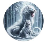 Snow White Tiger Fantasy Forest 1000 Piece Jigsaw Puzzle Round Paper Adult Puzzle Game Icy Art Style