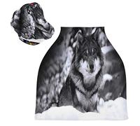 Snow Winter Lonely Wolf Stretchy Baby Car Seat Cover,Canopy Nursing Covers,Soft Breathable Windproof Scarf Changepad for Winter Infant Breastfeeding Boys