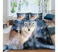 Snow Wolf Single Duvet Cover Set Wild Animals Bedding Single Bed Set 3D Print Soft Comfort Microfiber Quilt Cover 150x200 cm with Zipper Closure and 2 Pillowcases o.2240