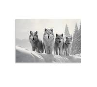 Snow Wolves Printed Canvas Posters Winter Forest Nature Wildlife Wall Decor for Living Rooms Bedroom Wall Art
