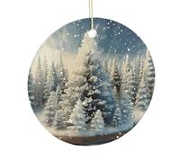 Snow Wonderland Pine Tree Christmas Ceramic Circular Pendant,2.9 Inch，Hanging Ornament，Gift Exchange Idea Round Ceramic Ornament,for Mom and Daughter，for Home Indoor Outdoor Decor.