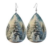Snow Wonderland Pine Tree Christmas Leather Earrings Dangle Drop Earring Lightweight Teardrop Earrings Vintage Bohemian Earring for Women Christmas Birthday Gift Fashion Jewelry