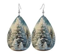 Snow Wonderland Pine Tree Christmas Leather Earrings Dangle Drop Earring Lightweight Teardrop Earrings Vintage Bohemian Earring for Women Christmas Birthday Gift Fashion Jewelry