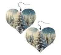 Snow Wonderland Pine Tree Christmas Leather Earrings for Women Heart Earring Lightweight Dangle Earrings Jewelry Gifts