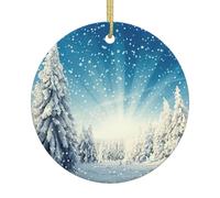 Snow Wonderland Pine Tree Christmas Printing 1pc 2.9 Inch Christmas Round Ornaments For Xmas Tree Decorations,For Winter Decoration Gifts