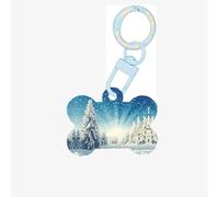 Snow Wonderland Pine Tree Christmas Printing Dog Tag Bone Shaped Double Sided Pattern Dog Id Tags Bone Shaped Pet Name Tags Dog Collar Tags