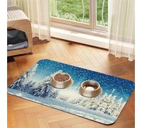 Snow Wonderland Pine Tree Christmas Printing Pet Absorbent Tablecloth, Special Pad For Pet Bowls, Rollable For Storage, Ideal For Pet Bowls