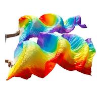 SNOWAQUA Belly Dance Faux Silk Veil Fans, 1 Pair (Left+Right) Faux Silk Bamboo Long Fans Veils, Handmade Belly Dance Dancing Silk Fans, Dance Performance (Style7, 35.4 * 70.8'')