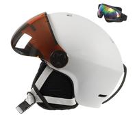 Snowboard Helmet with Ski Goggles, Ski Helmet and 2-in-1 Visor Detachable Goggles Set, 12 Cooling Vents, Snow Helmets for Men Women Youth(A matte white,S(52-55cm))