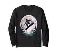 Snowboard Under Full Moon Winter Night Long Sleeve T-Shirt