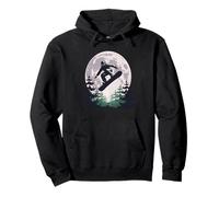 Snowboard Under Full Moon Winter Night Pullover Hoodie