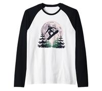 Snowboard Under Full Moon Winter Night Raglan Baseball Tee