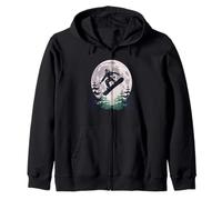 Snowboard Under Full Moon Winter Night Zip Hoodie